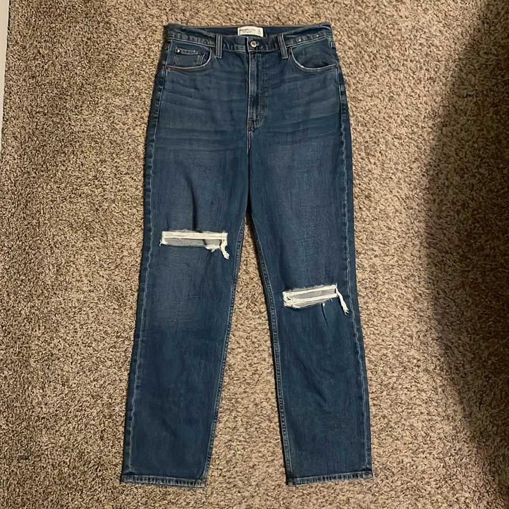 Abercrombie & Fitch Dark Blue Ripped Ankle Jeans